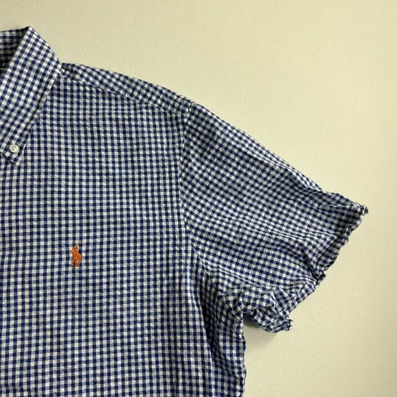 Polo Ralph Lauren Shirt Short Sleeve Seersucker Blue Plaid Button Down Mens L - Picture 5 of 9